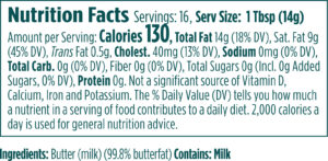 Ghee Clarified Butter Nutritional Information