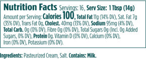 Naturally Spreadable Salted Butter Tub Nutritional Information