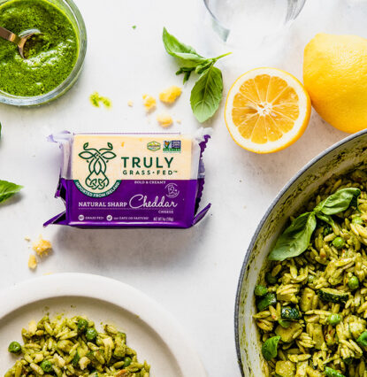 cheddar pesto orzo with cheese