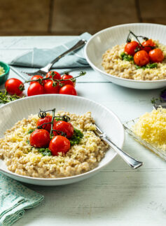 cheddar and carmelized onion barely risotto