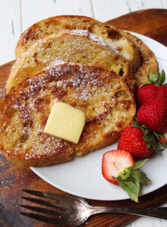 sourdough french toast with butter and strawberries