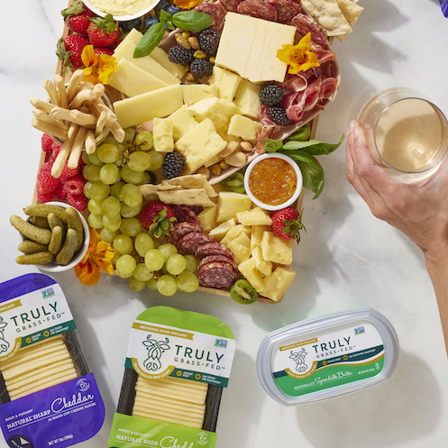 snack board with truly family farm products