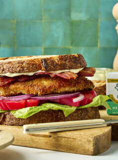 fried chicken sandwich on serving plate