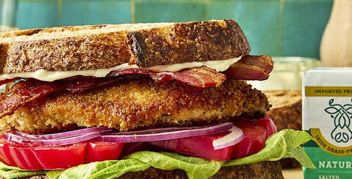 fried chicken sandwich on serving plate